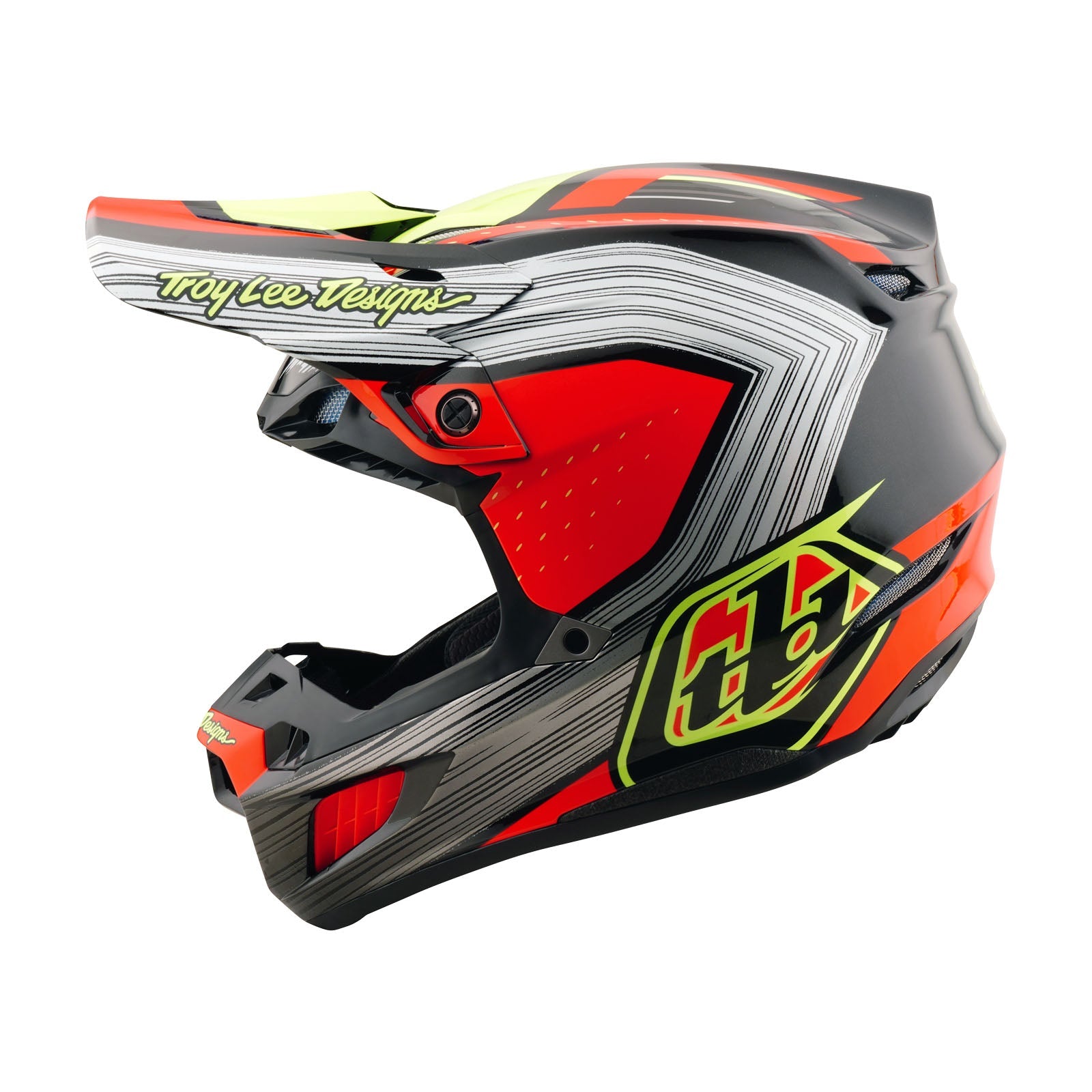 Troy Lee Designs SE5 Composite Stripes Crosshelm Zwart/Neon Rood